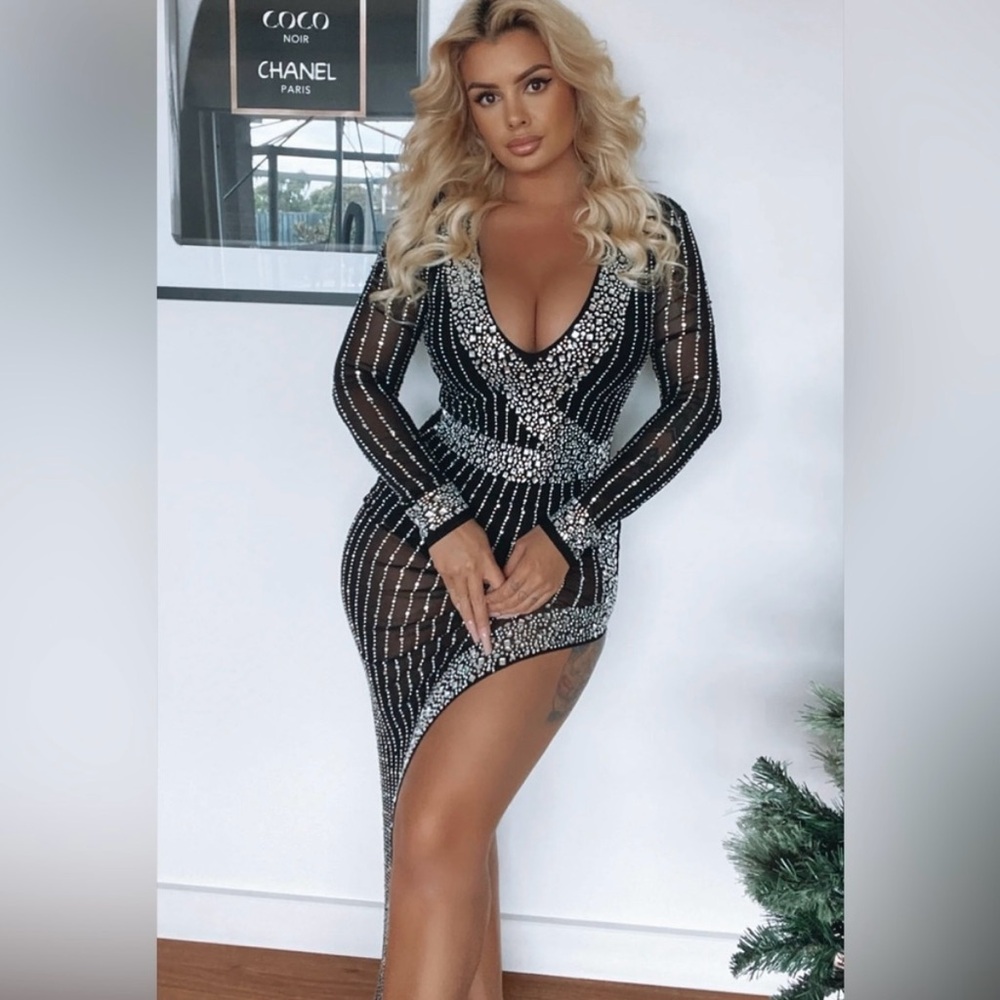 The Glamorous Life Rhinestone Sheer Dress